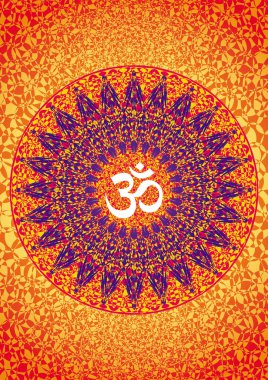 Mandala. Aum ince çizgileri ve Ajur süsleme bir hale içinde oturum açın. Manevi sembolü. Doğu kültürü nedenleri. Vektör grafikleri.