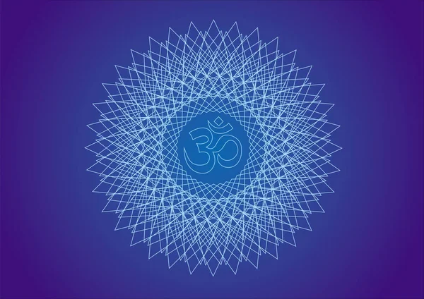 Mandala med aum (om) tecken i blå toner. En tunn genombrutna mönster. Vektorgrafik — Stock vektor