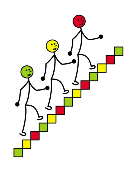 Three Symbolic Little Men Stairs Metaphor Business Team Team Vector — Stock Vector