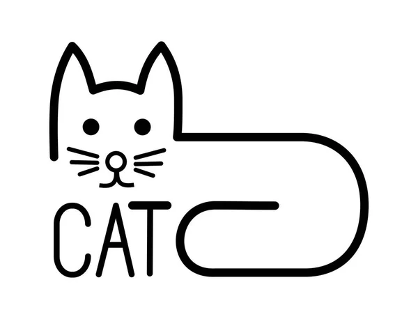 Dessin stylisé d'un chat avec une ligne. Noir et blanc. Symbole, signe, icône, logotype. Graphiques d'art vectoriel . — Image vectorielle