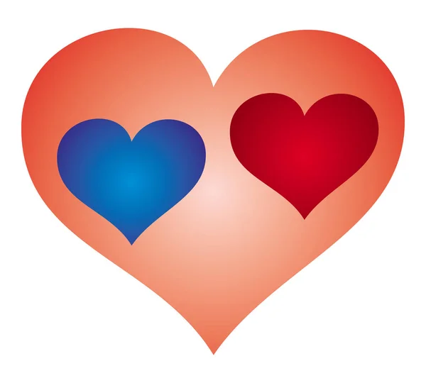 Красные Голубые Сердца Розовом Фоне Виде Сердца День Святого Валентина — стоковый вектор