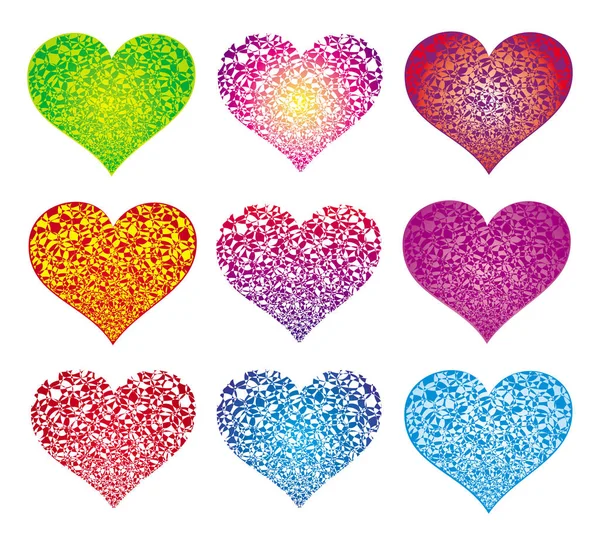 Nine Openwork Hearts Colorful Valentine Day Symbol Lovers Vector Graphics — Stock Vector