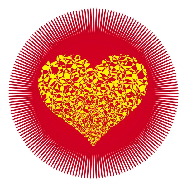 Corazón Calado Amarillo Sobre Fondo Estrellado Rojo Día San Valentín — Vector de stock