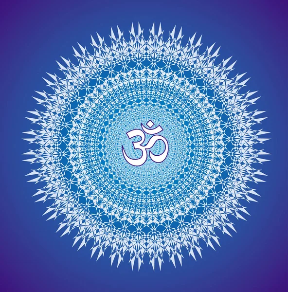 Mandala Nın Açılışı Mavi Renkler Merkezde Aum Ohm Imzala Ruhsal — Stok Vektör