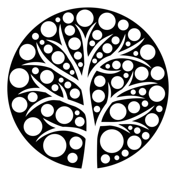 Yaşam ağacı logosunun sembolik çizimi. Ekoloji. Siyah ve beyaz renkler. Vektör sanatı grafiği.