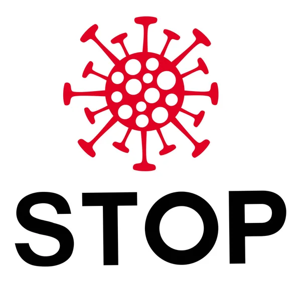 Immagine Stilizzata Una Molecola Coronvirus Con Iscrizione Stop Symbol Simbolo — Vettoriale Stock