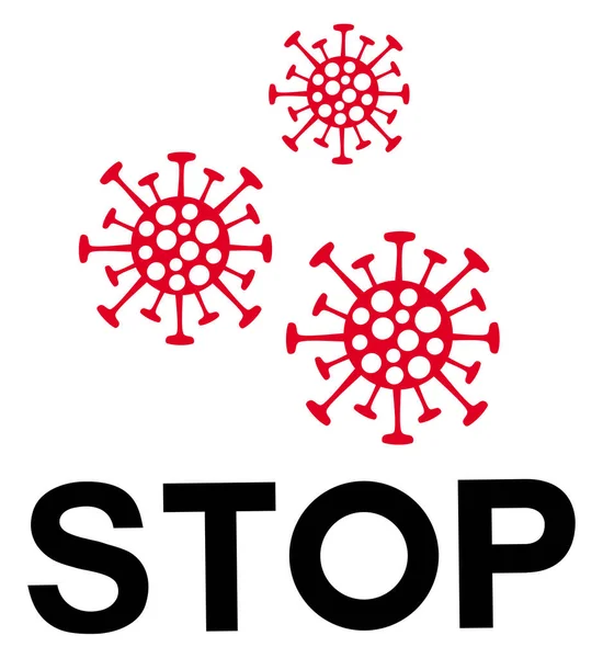 Immagine Stilizzata Una Molecola Coronvirus Con Iscrizione Stop Symbol Simbolo — Vettoriale Stock