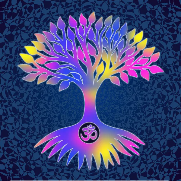 Tree Life Aum Ohm Sign Blue Openwork Background Spiritual Mystical — Stock Photo, Image