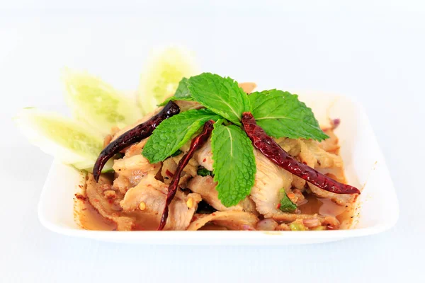 Hot spicy thai cuisine pork salad — Stock Photo, Image