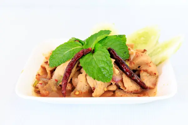 Ensalada de cerdo de cocina tailandesa picante caliente —  Fotos de Stock