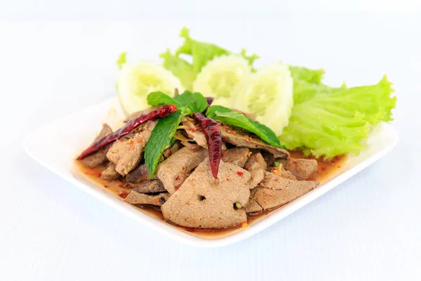 Ensalada de hígado de cerdo de cocina tailandesa picante caliente —  Fotos de Stock
