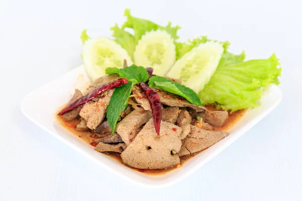 Het kryddig thailändsk mat fläsk lever sallad — Stockfoto