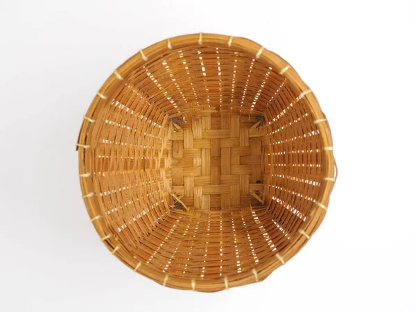 Empty brown wicker woven basket isolated — Stock Photo, Image