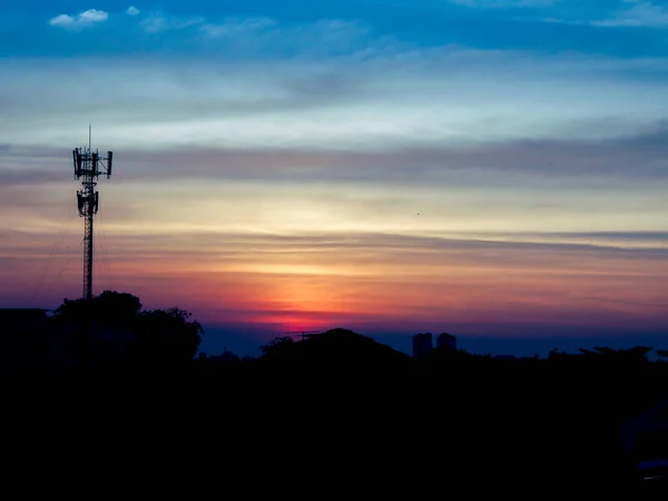 Tempo Crepúsculo Paisagem Urbana Bangkok Com Silhueta Pólo Rádio Com — Fotografia de Stock