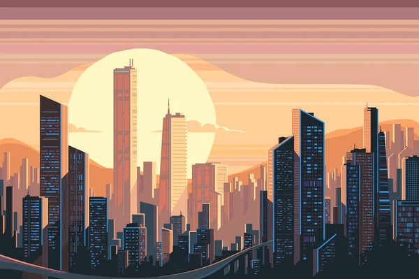 Sunrise landscape in city — Stock Vector
