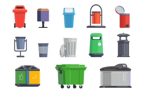 Conjunto de latas de lixo para casa e rua — Vetor de Stock