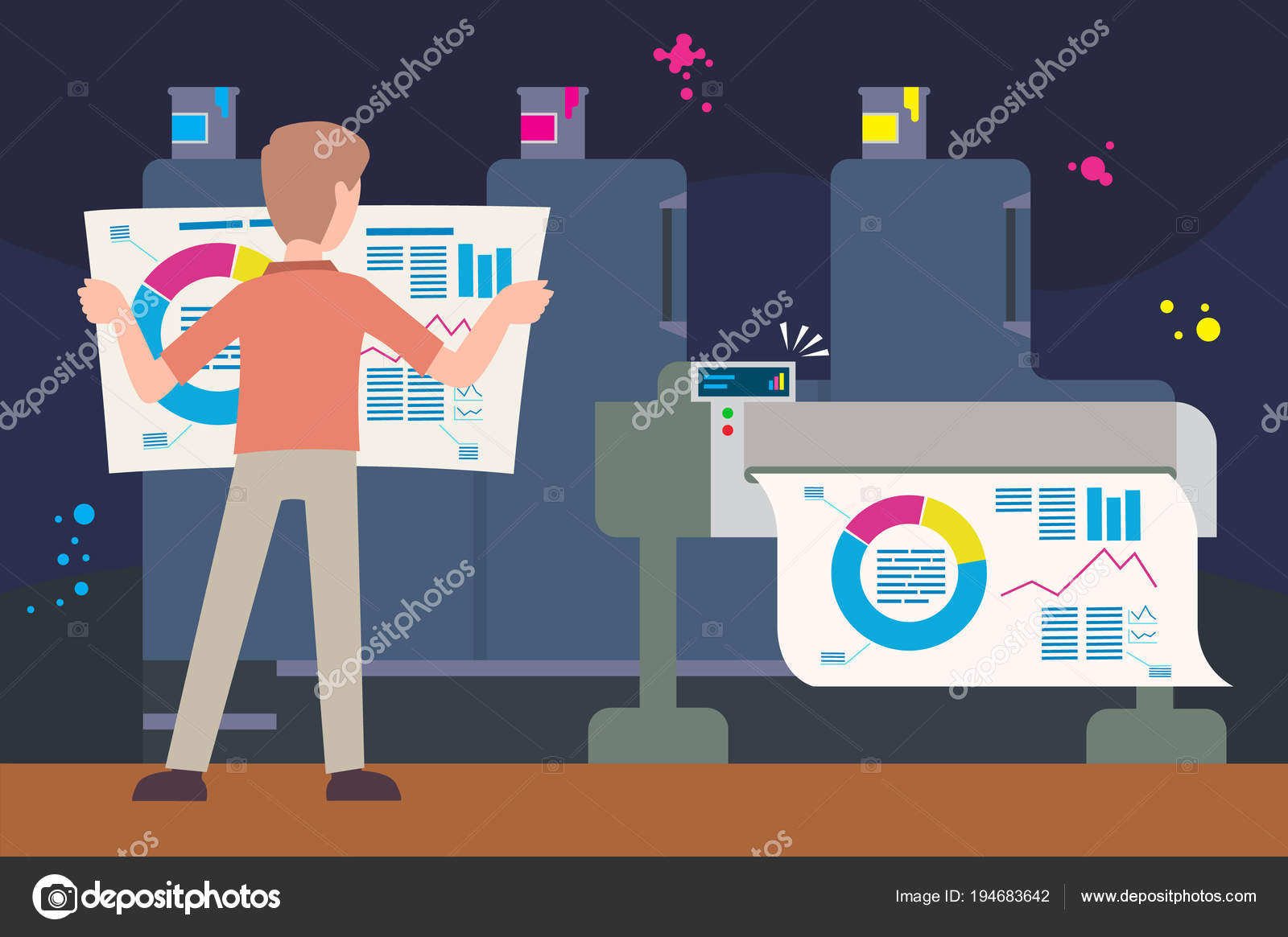 Guy print graph on printer Stock Vector Image by ©Filata_nata 194683642