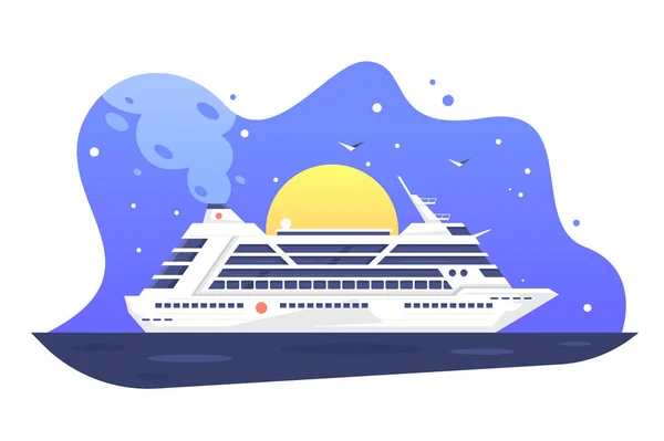 Paquebot de croisière moderne loin port tropical — Image vectorielle