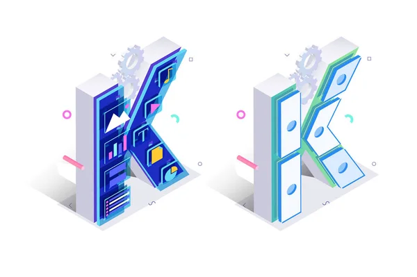 Letras K con elementos de redes sociales — Vector de stock