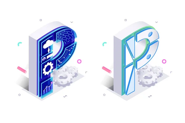 Letras P con elementos de redes sociales — Vector de stock