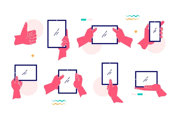 Olika gester av rosa händer på gadget set — Stockfoto
