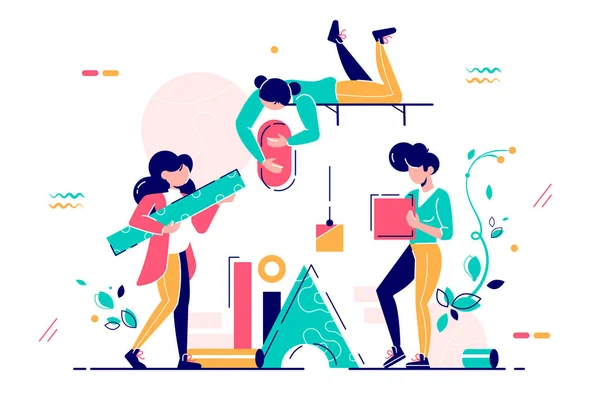 Chicas trabajando en equipo — Vector de stock