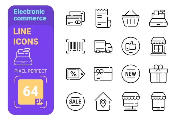 Set icone della linea di commercio elettronico — Vettoriale Stock