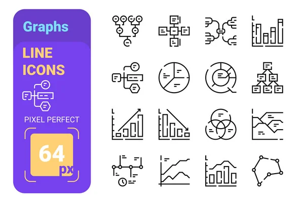 Conjunto 64px gráficos linhas simples ícones de diagrama financeiro, esquemas . —  Vetores de Stock