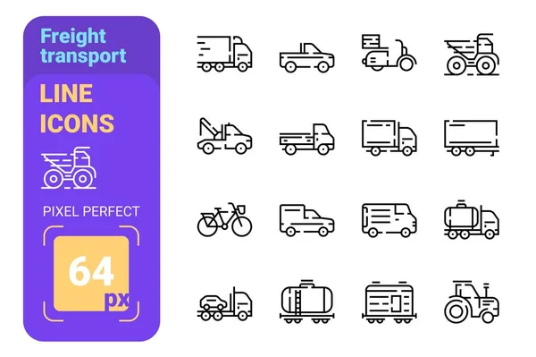 Conjunto de ícones de linha de transporte de mercadorias — Vetor de Stock