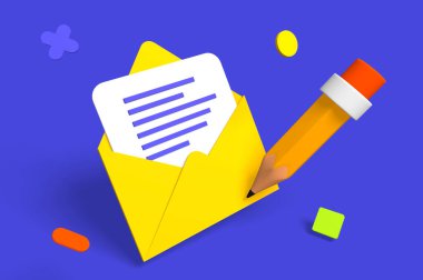 3d render classic envelope with letter icon for word delivery.