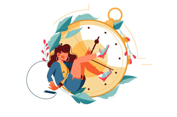 Привлекательный женский силуэт с помощью смартфона убивает время около часов
.