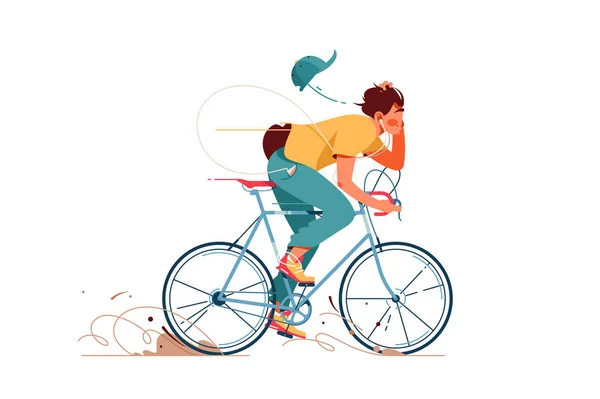 Jongeman rijdt sport fiets luisteren naar muziek — Stockfoto