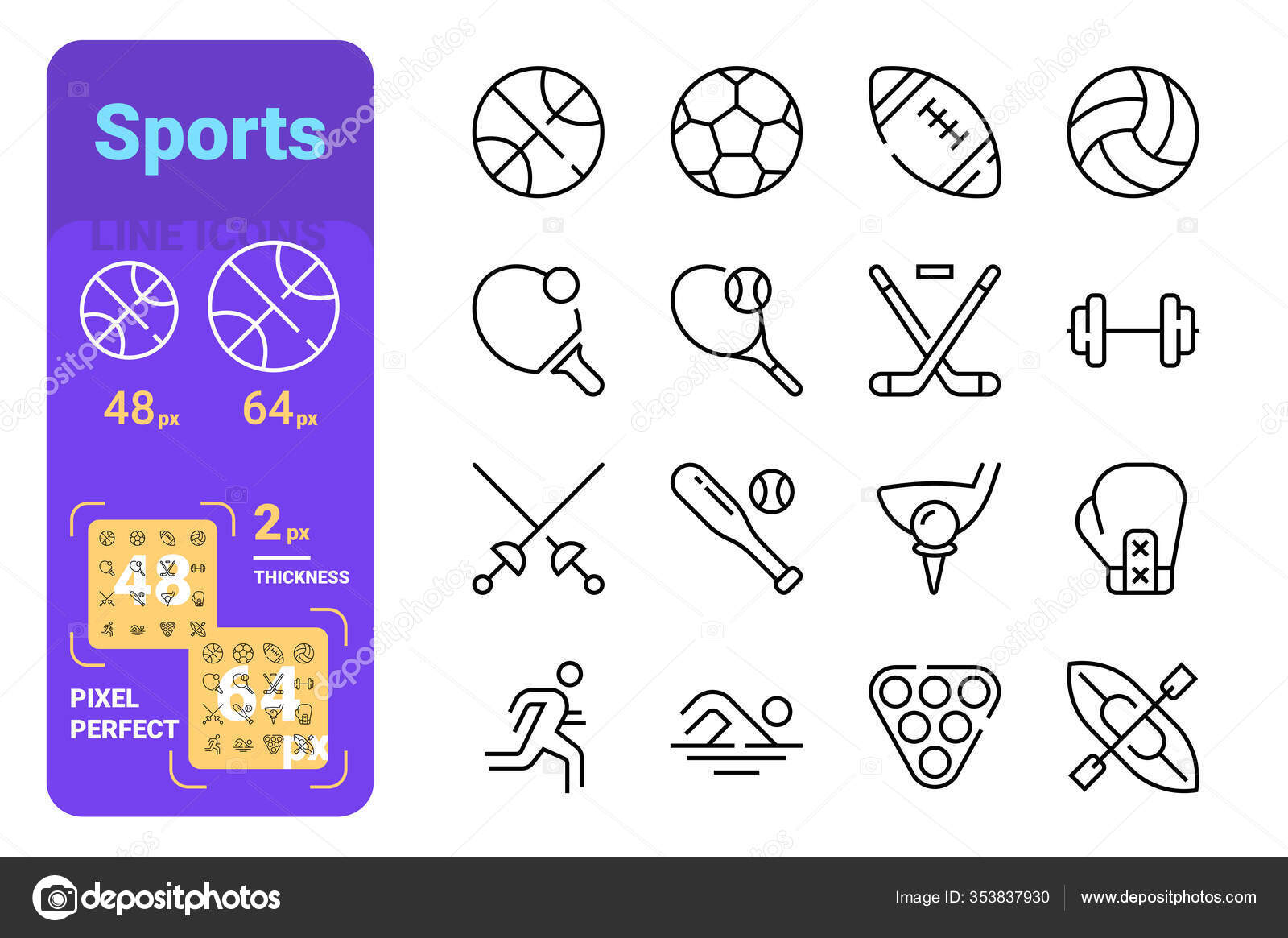 conjunto de ícone de bolas de jogo de esporte. coleção de bolas