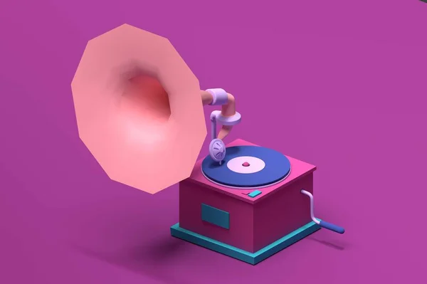 Vista frontal de gramófono rosa isométrico 3d para música clásica . — Foto de Stock