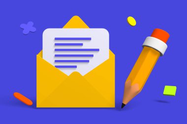 3d render classic envelope with letter icon for word delivery.