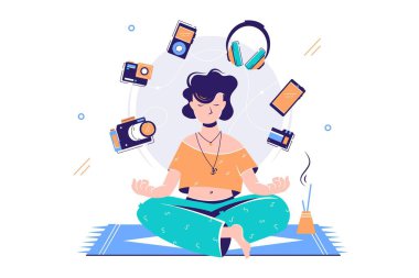 Siluet genç ve çekici kadın meditasyon yapıyor..