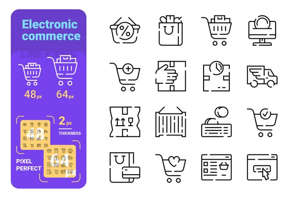 Set electronic commerce simple lines icons of shop delivery. — Stock Vector