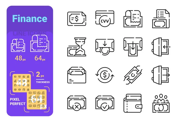 Set finance simple lines icons of money and payment service. — Stock Vector