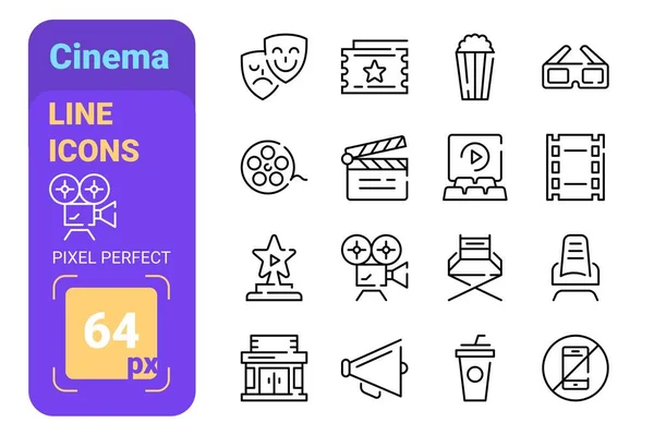 Conjunto de ícones de teatro e linha de cinema —  Vetores de Stock