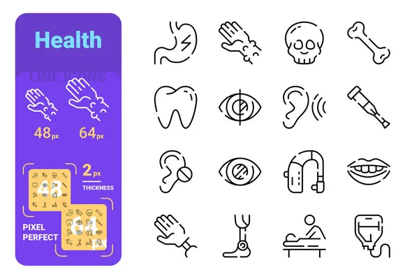 Ensemble d'icônes de ligne de santé — Image vectorielle