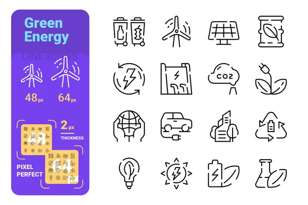 Conjunto de ícones de linha de energia verde —  Vetores de Stock