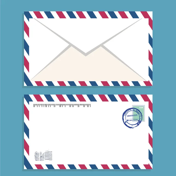 Air mail envelope with postal stamp isolated. — Stock Vector