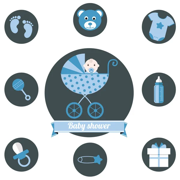 Baby dusch ikoner som pojken blå — Stock vektor
