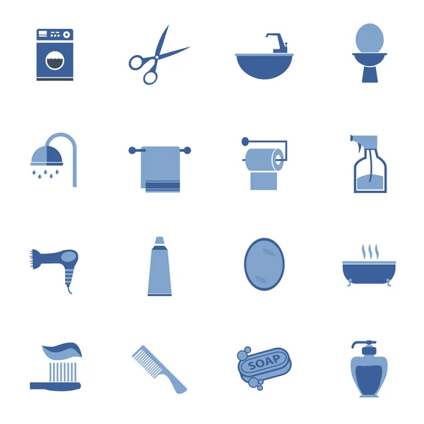 Cuarto de baño iconos conjunto plano vector de diseño — Vector de stock