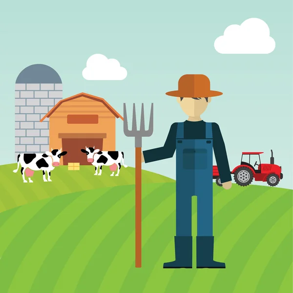 Agricultor que trabaja en la granja — Vector de stock