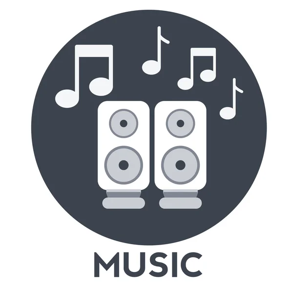 Icono de altavoces de audio con notas musicales — Vector de stock