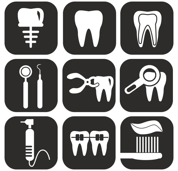Zahnärztliche Symbole auf grau gesetzt — Stockvektor