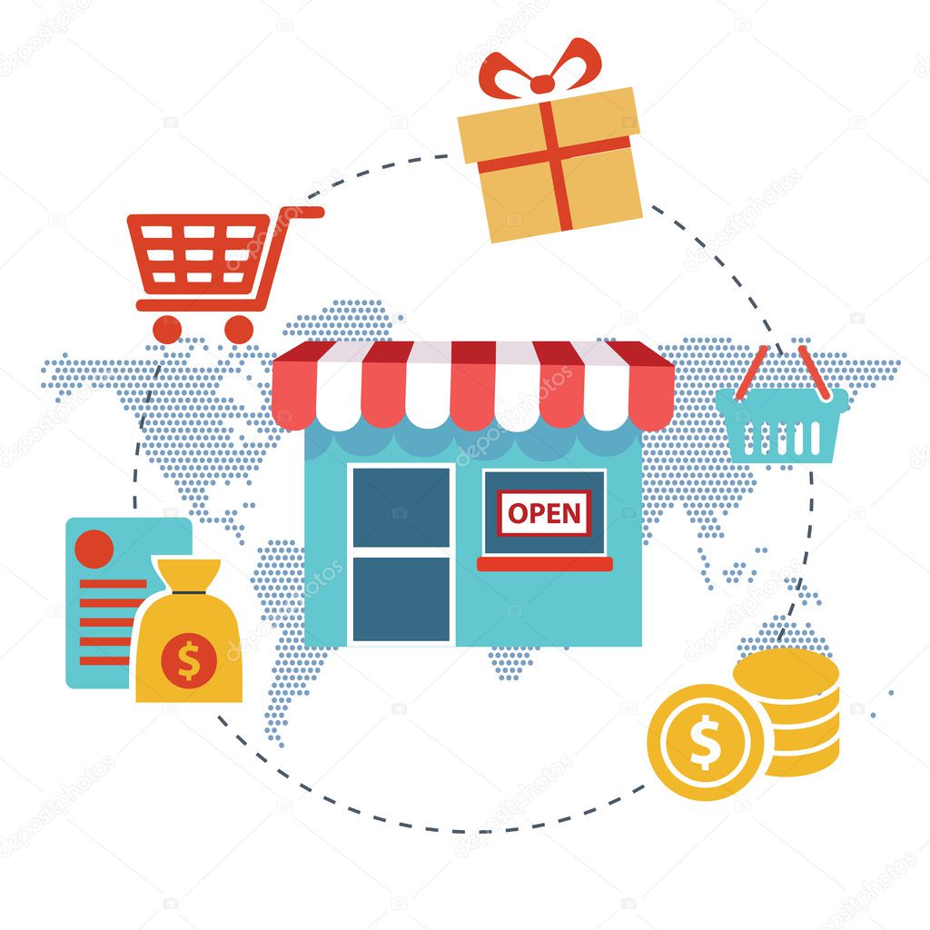 Flat design modern vector illustration concept of pay per click internet shopping. Isolated on stylish background