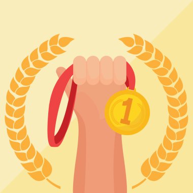 Hand holding golden medal icon clipart