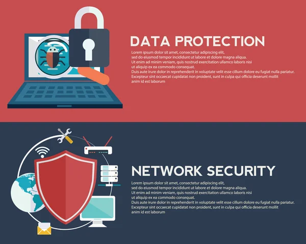 Protection des données et bannières de sécurité réseau — Image vectorielle